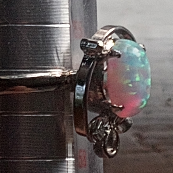 Opal Sterling Silver Adjustable Ring And Earrings Set - Picture 2 of 12